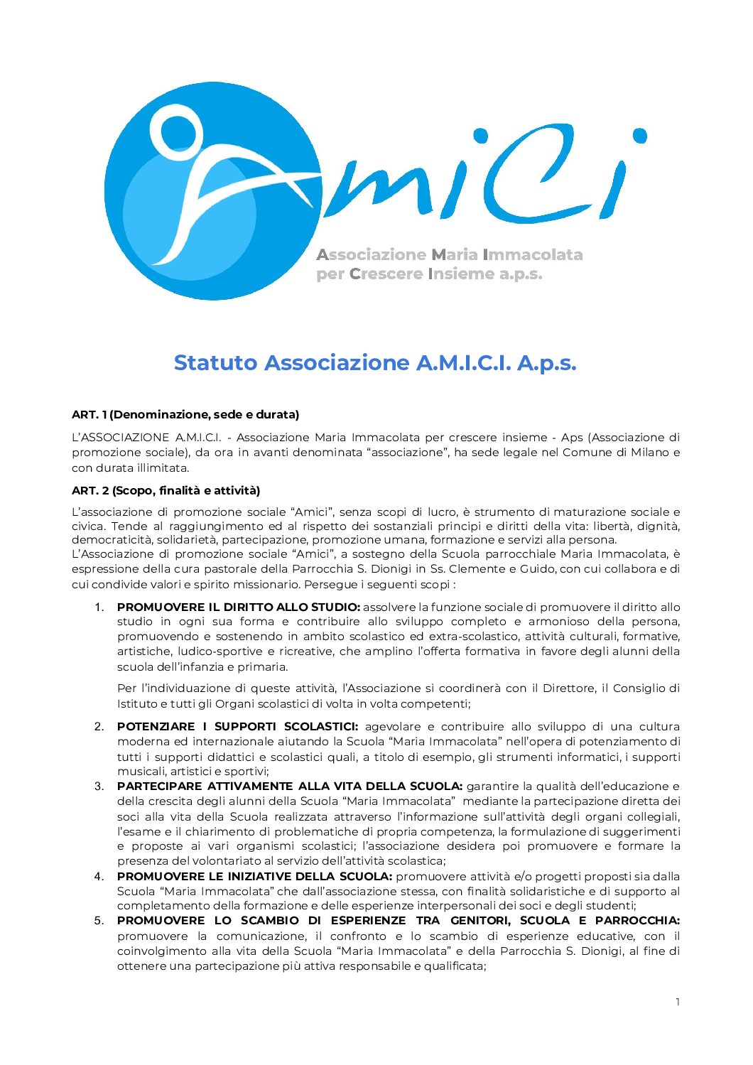 Statuto Associazione A.M.I.C.I.