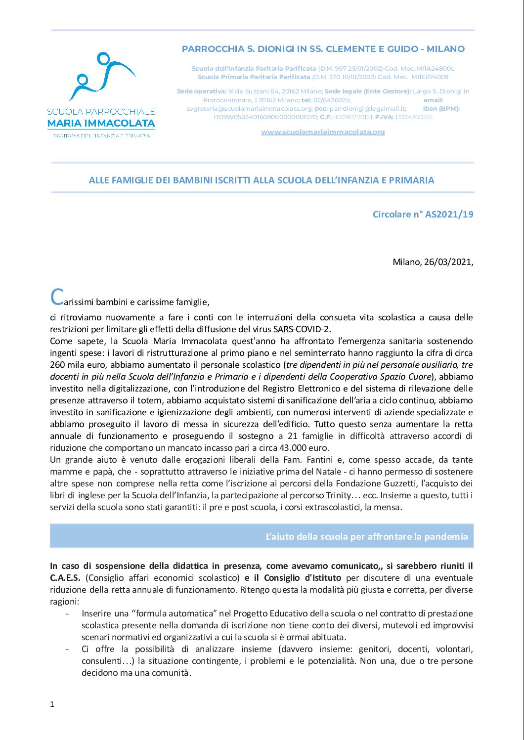 Circolare del Direttore della scuola n.19