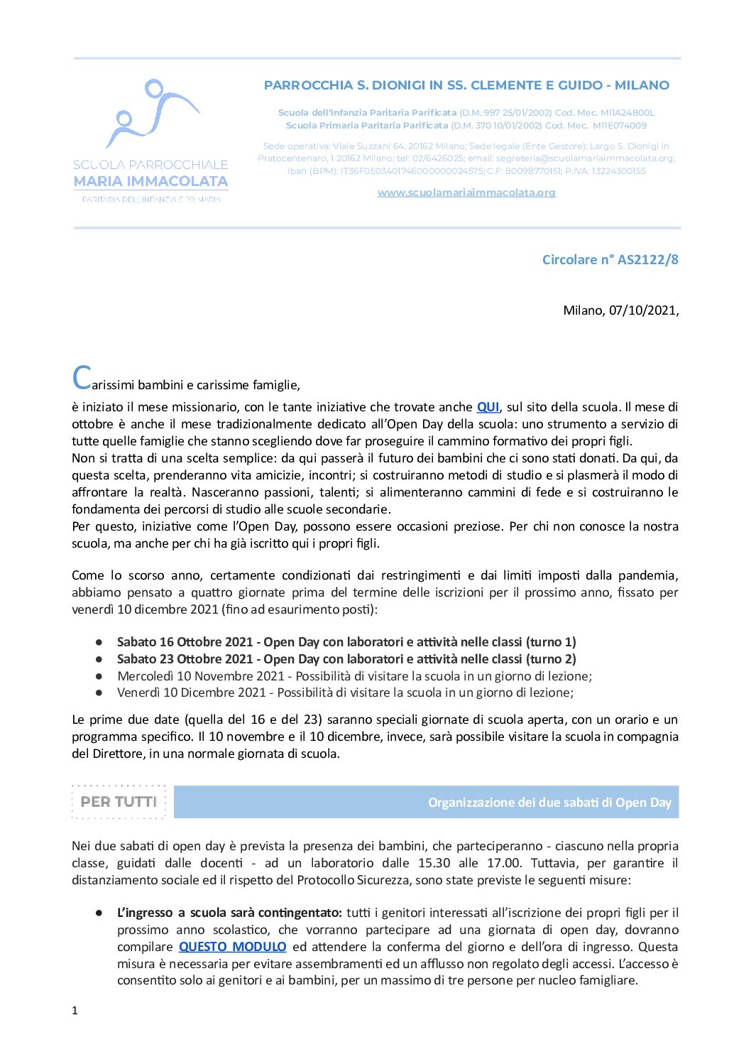 Circolare del Direttore della scuola n.8