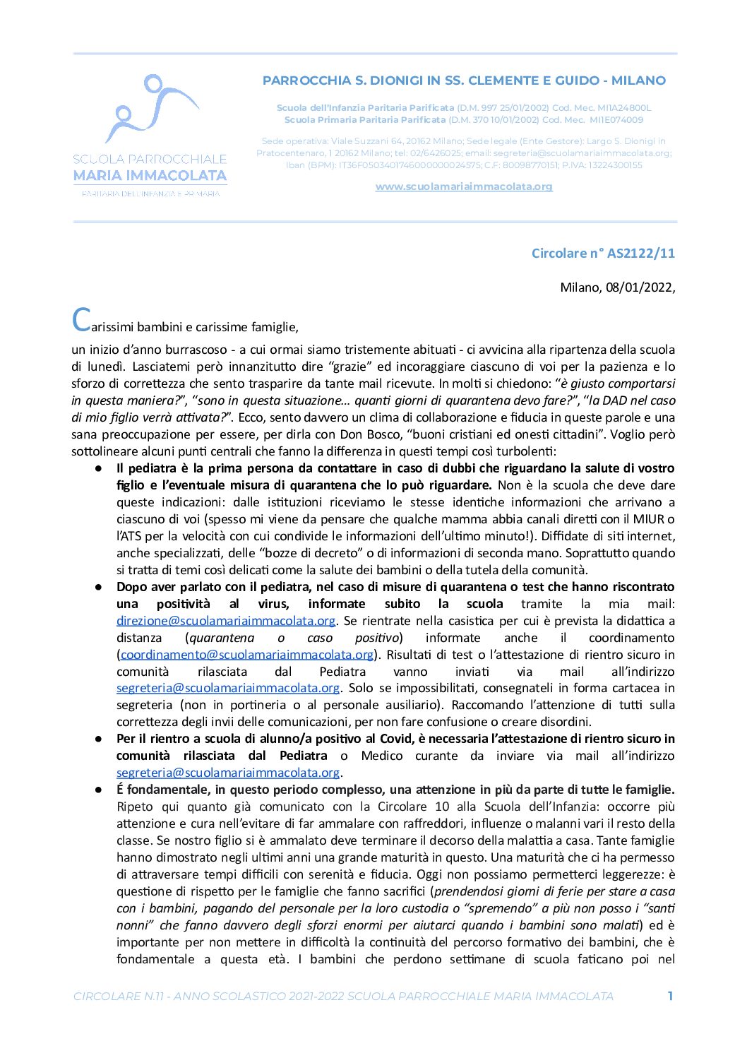 Circolare del Direttore della scuola n.11