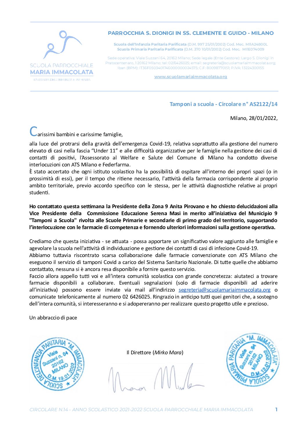 Circolare del Direttore della scuola n.14