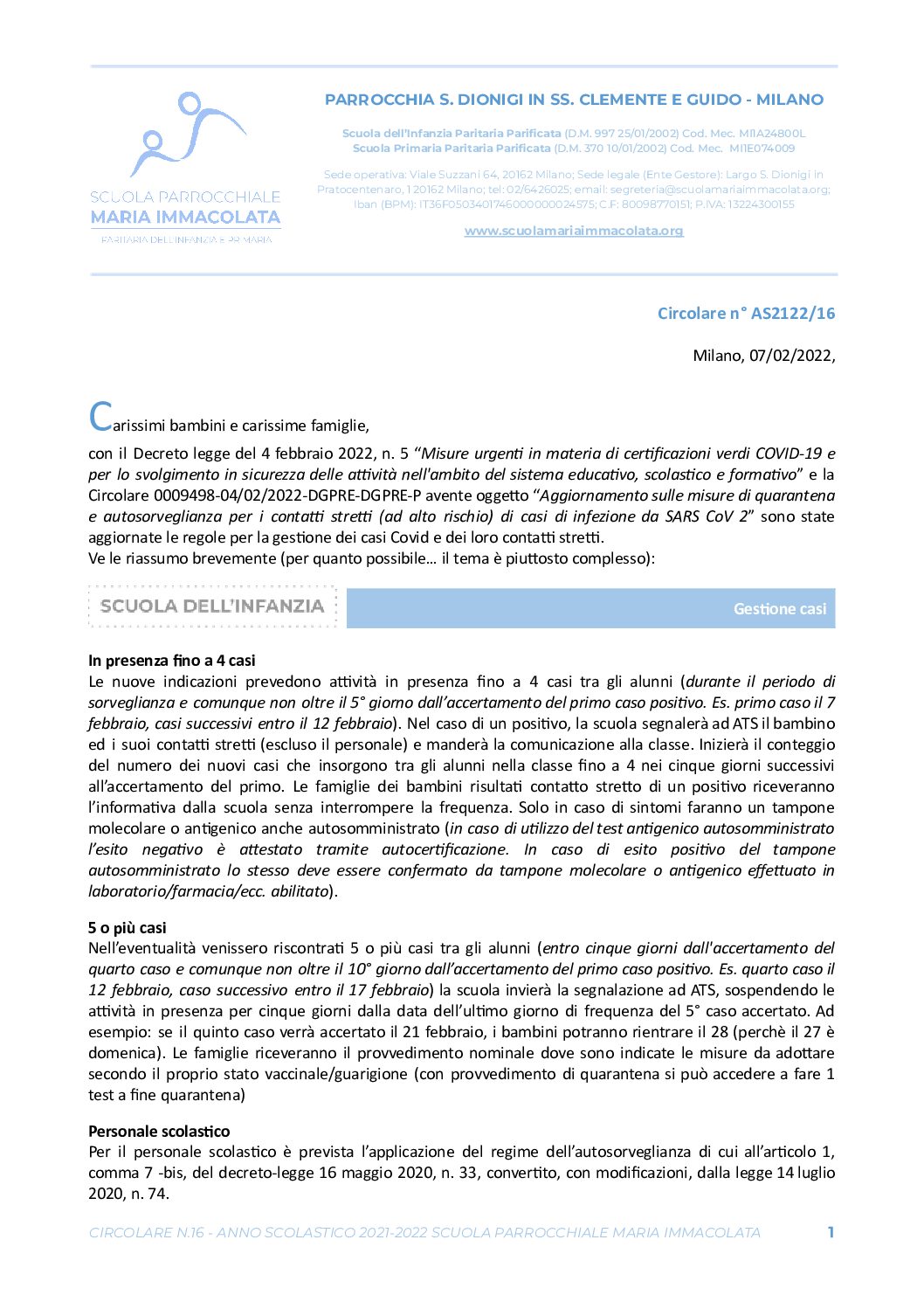 Circolare del Direttore della scuola n. 16