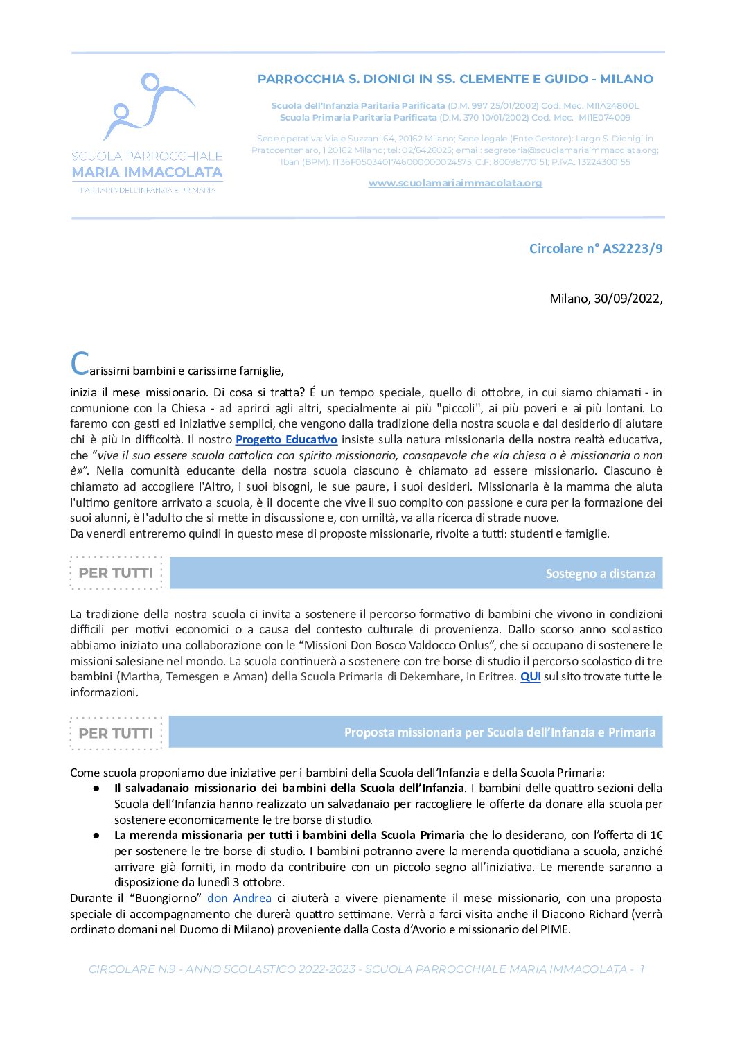 Circolare del Direttore della scuola n.9