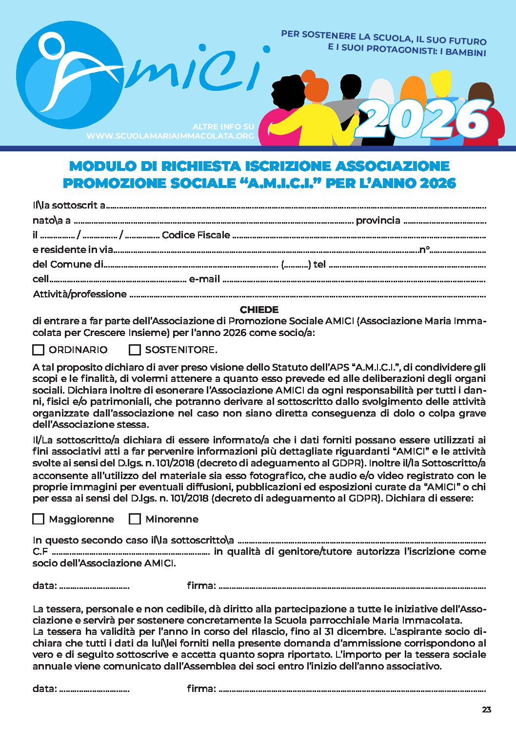 Modulo di iscrizione 2026